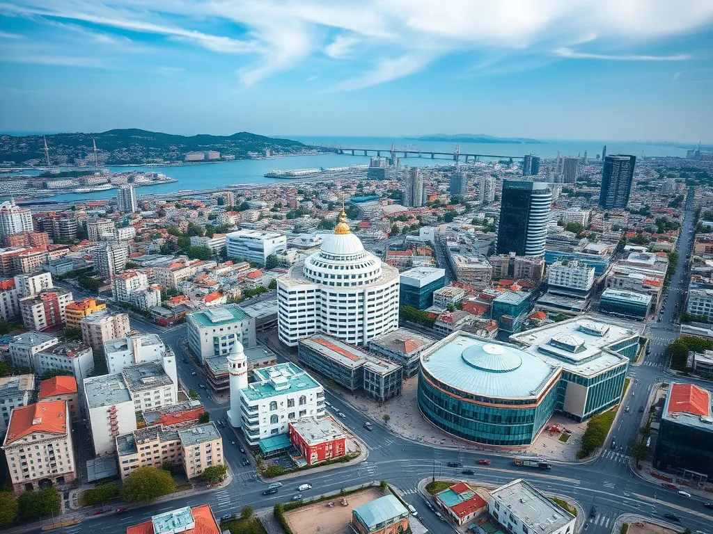 An aerial view of Istanbul showing a blend of modern medical facilities integrated with the cityscape