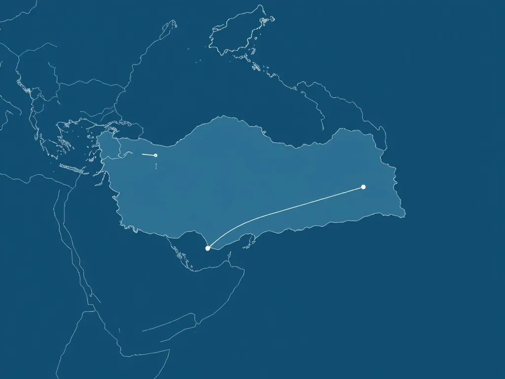 A map illustrating the strategic geographic location of Turkey, highlighting connections across Europe, Asia, and the Middle East