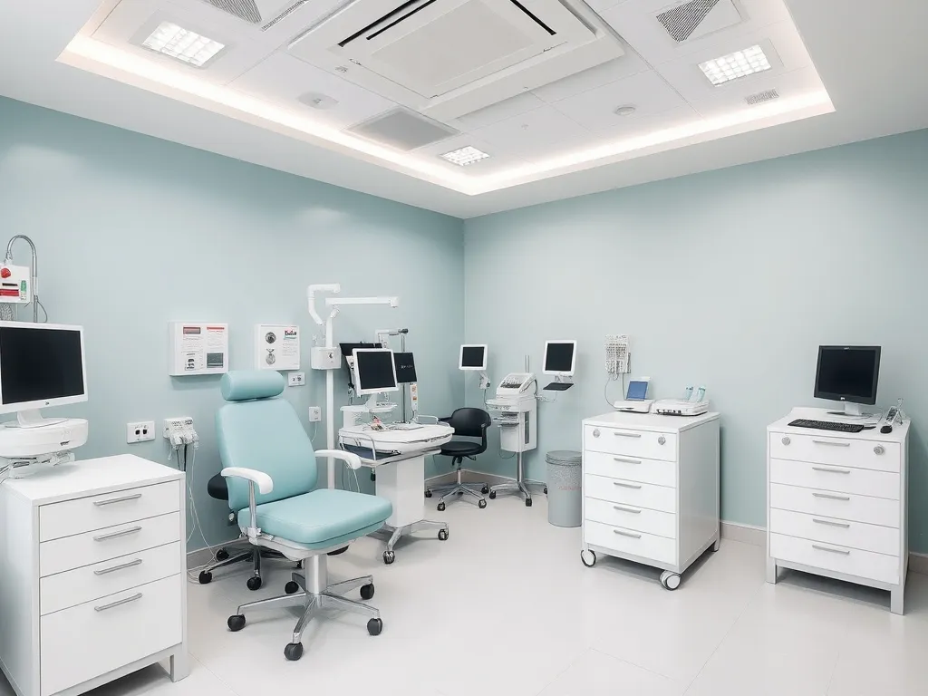 Professional medical consultation room in a Turkish hospital, featuring modern equipment and a comfortable setting for patients