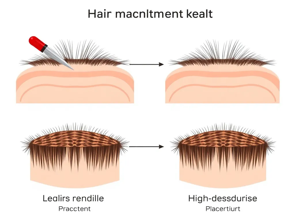 Diagram of Perkutan hair transplant method, showing needle precision and high-density placement