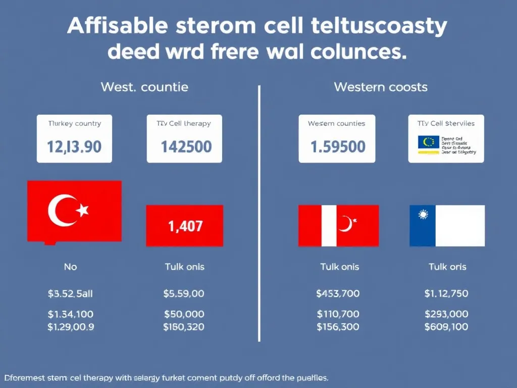 Infographic showing affordable stem cell therapy cost comparisons between Turkey and Western countries, featuring data visualization without specific numbers