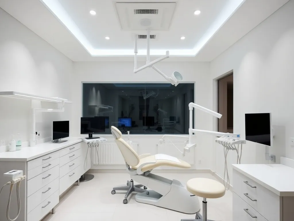 Professional editorial photo of a modern dental clinic in Istanbul, featuring state-of-the-art equipment, clean minimalist design, and a welcoming environment suitable for international patients.