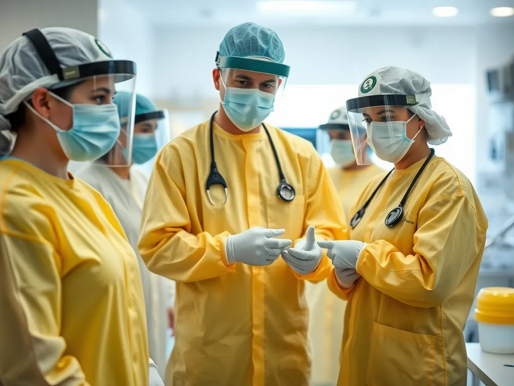 Scene depicting medical staff following strict safety protocols, clean and sterile environment, professional photography