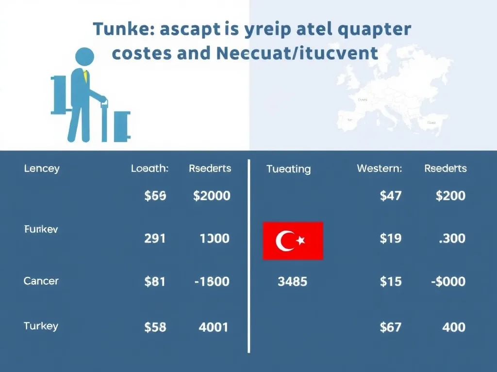Cost comparison chart of cancer treatment between Turkey and Western countries, without numbers or specific text, visually illustrating lower costs in Turkey