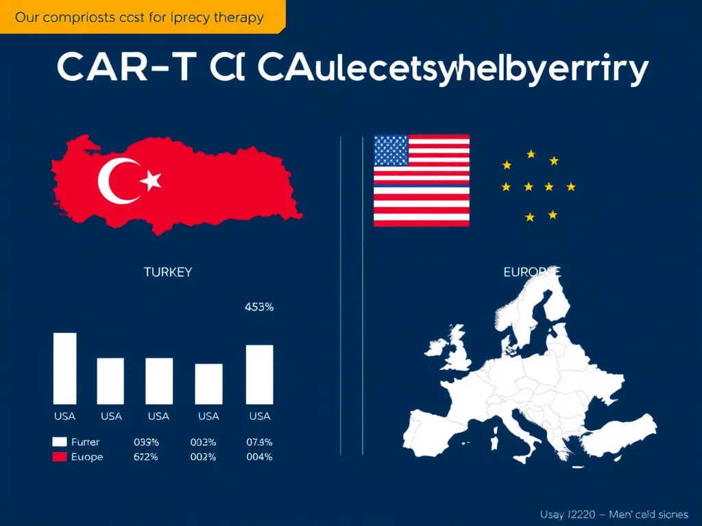 Comparison of cost for CAR-T cell therapy between Turkey and other countries like USA and Europe, graphical representation with charts, high quality, minimalistic style