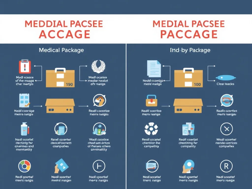 Side-by-side comparison of medical package components, infographics style, modern and simplistic