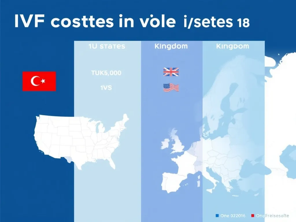 Infographic comparing IVF costs in Turkey versus United States, United Kingdom, and Western Europe, clear and colorful visualization