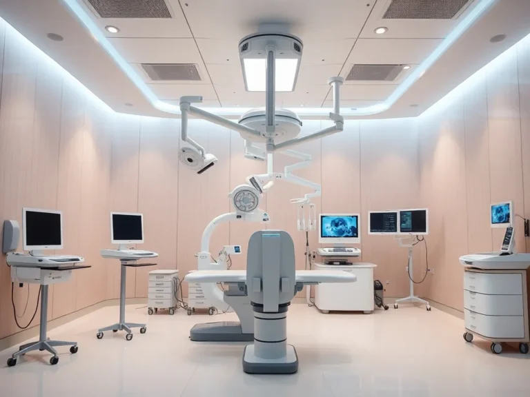 Modern hospital setting with advanced medical equipment, photorealistic, high quality, professional lighting, showing laser eye surgery facilities in Turkey
