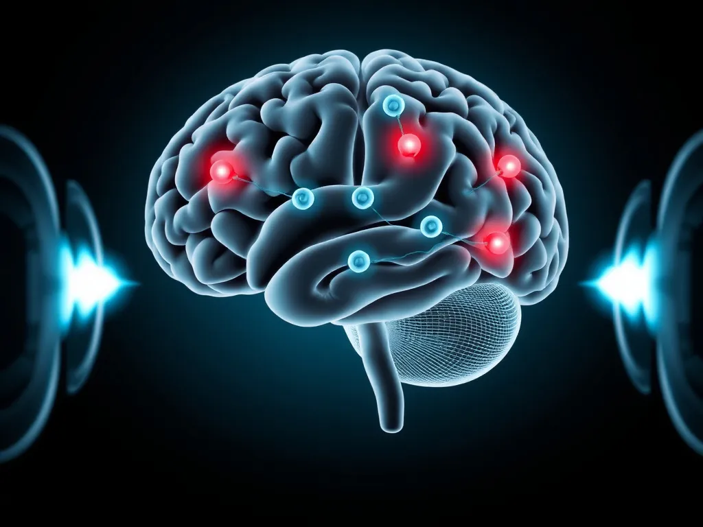 Medical illustration depicting deep brain stimulation for Parkinson's treatment, showing electrodes implanted in the brain, professional and detailed, high-quality