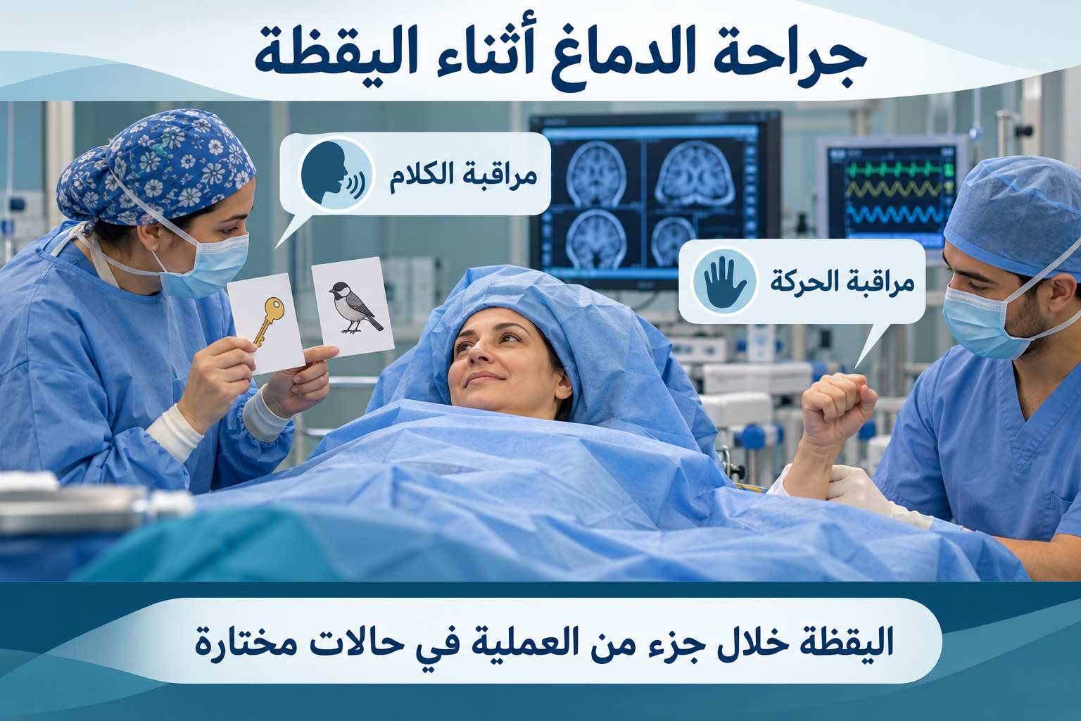 جراحة الدماغ أثناء اليقظة لمراقبة الكلام والحركة
