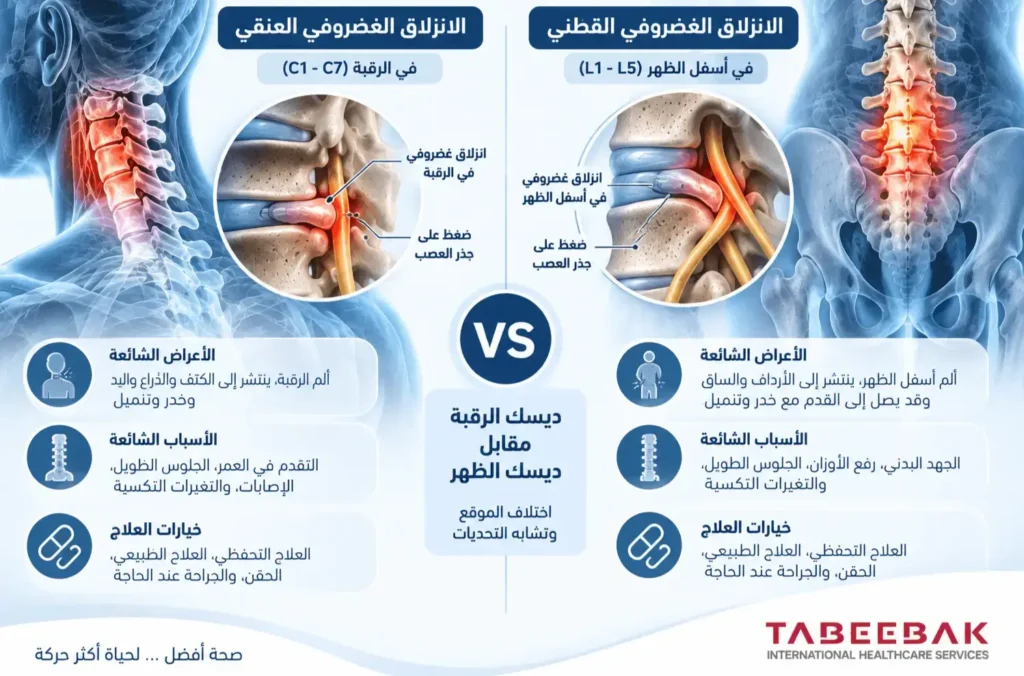 الفرق بين الانزلاق الغضروفي العنقي والقطني