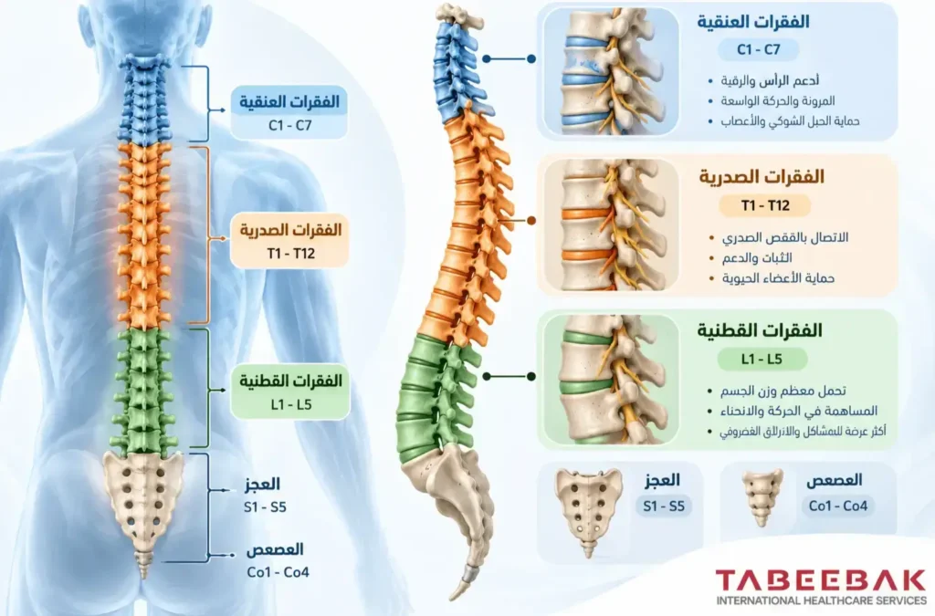 أقسام العمود الفقري العنقية والصدرية والقطنية